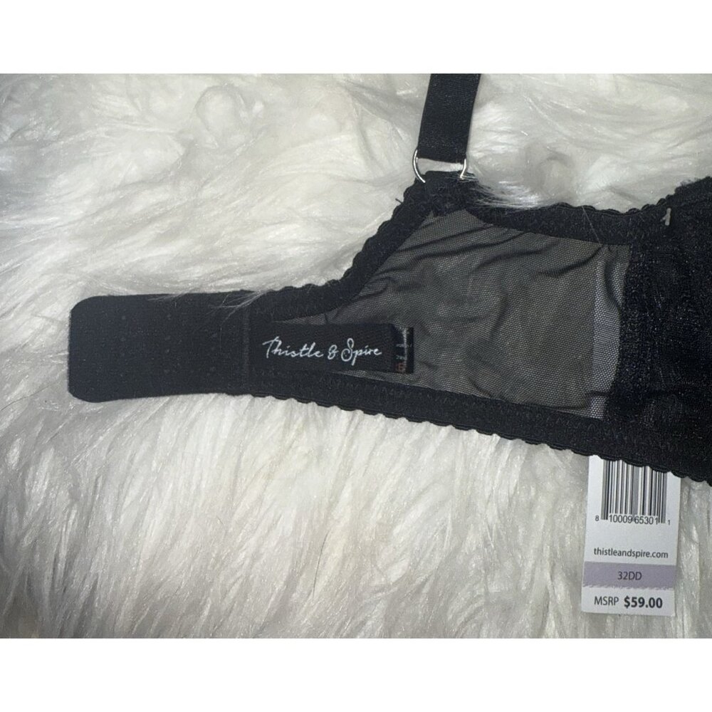 Thistle & Spire Nolita Bra Sheer Scalloped Lace Underwire Womens 32DD Black New - Picture 6 of 7